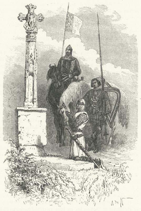 Fernão I de Leão orando diante de uma cruz de Alphonse Marie de (after) Neuville