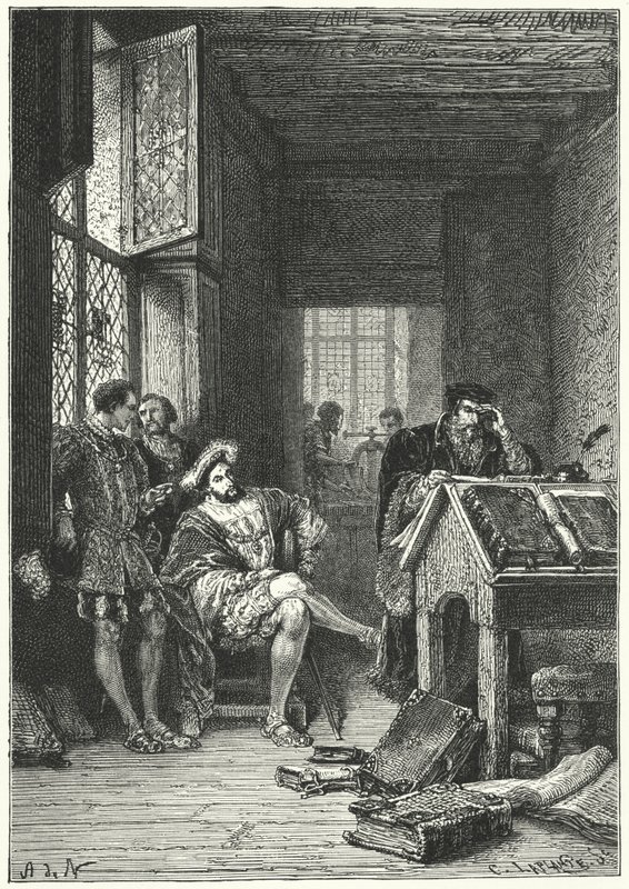Francisco I da França com o impressor e estudioso Robert Estienne de Alphonse Marie de (after) Neuville
