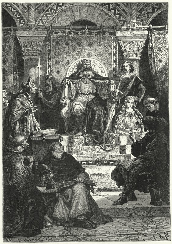 Reunião do Conselho do Imperador Carlos Magno (gravura) de Alphonse Marie de (after) Neuville