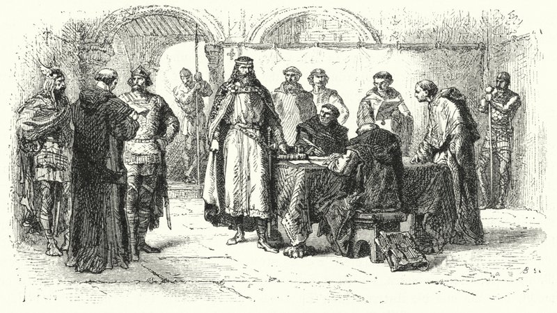 Proclamação do catolicismo como religião do Reino Gótico em Espanha no Terceiro Concílio de Toledo, 589 (gravura) de Alphonse Marie de (after) Neuville