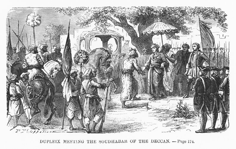 Dupleix encontra o Soudhabar do Deccan, ilustração de "Uma História Popular da França" por M. Guizot, c.1885 de Alphonse Marie de Neuville