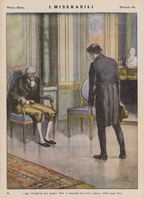 Ilustração para Os Miseráveis de Victor Hugo (litografia a cores) de Ambrogio Lombardi