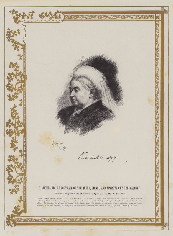Jubileu de Diamante Retrato da Rainha, assinado e aprovado por Sua Majestade de Amedee Forestier