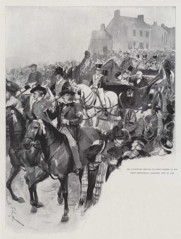 Sr. Gladstone dirigindo para West Calder em sua primeira campanha Midlothian, 27 de novembro de 1879 de Amedee Forestier
