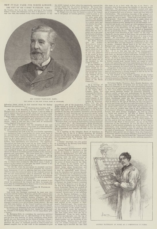 Novo parque público para o norte de Londres, o presente de Sir Sydney Waterlow, Baronet de Amedee Forestier