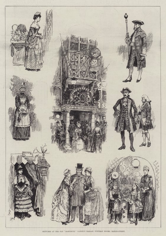 Esboços no Old Marybone Gardens Bazar, Portman Rooms, Baker-Street de Amedee Forestier