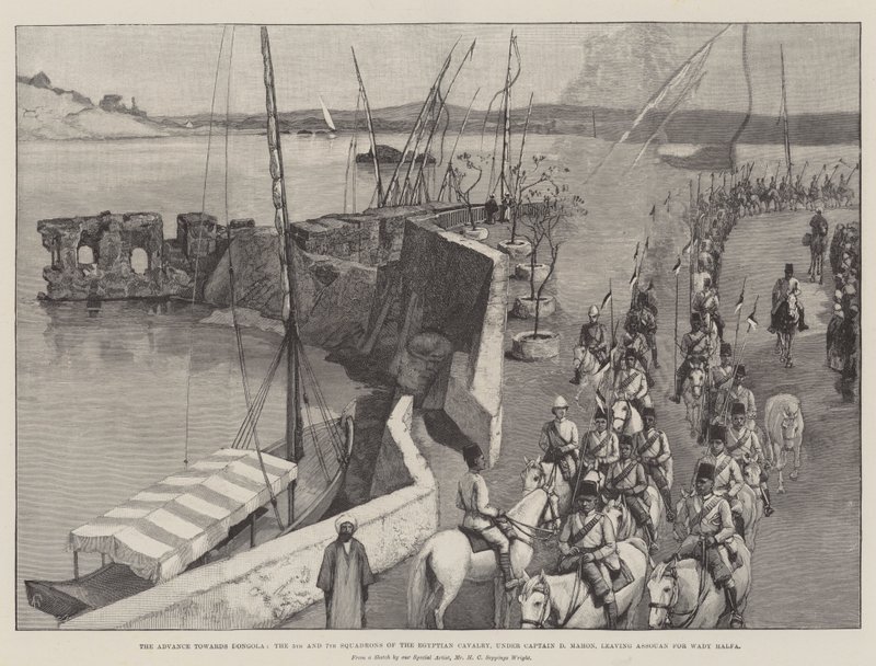 O avanço para Dongola, os 5º e 7º Esquadrões da Cavalaria Egípcia, sob o Capitão D Mahon, deixando Assouan para Wady Halfa de Amedee Forestier