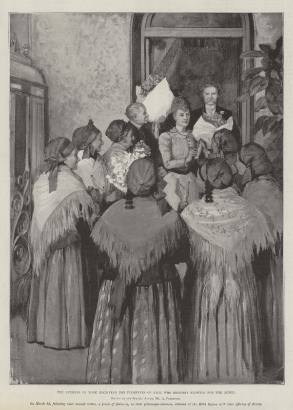 A duquesa de York recebendo as Fishwives de Nice, que trouxe flores para a rainha de Amedee Forestier