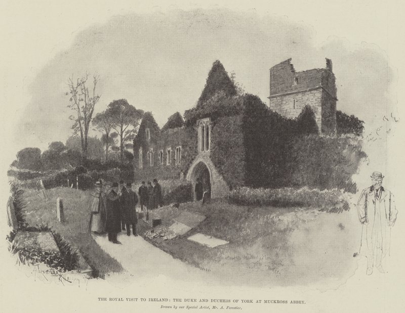 A visita real à Irlanda, o duque e a duquesa de York na Abadia de Muckross de Amedee Forestier
