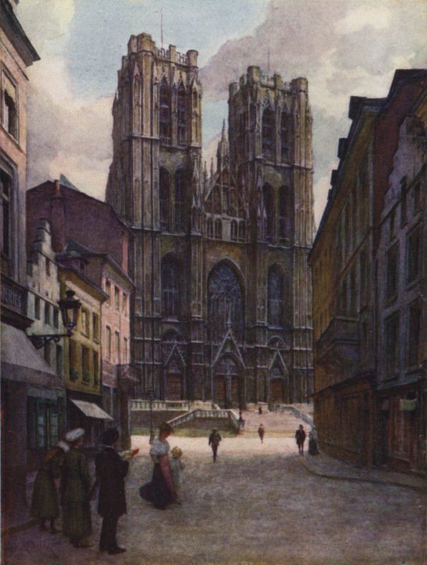 A catedral de Ste Gudule, em Bruxelas de after Amedee Forestier