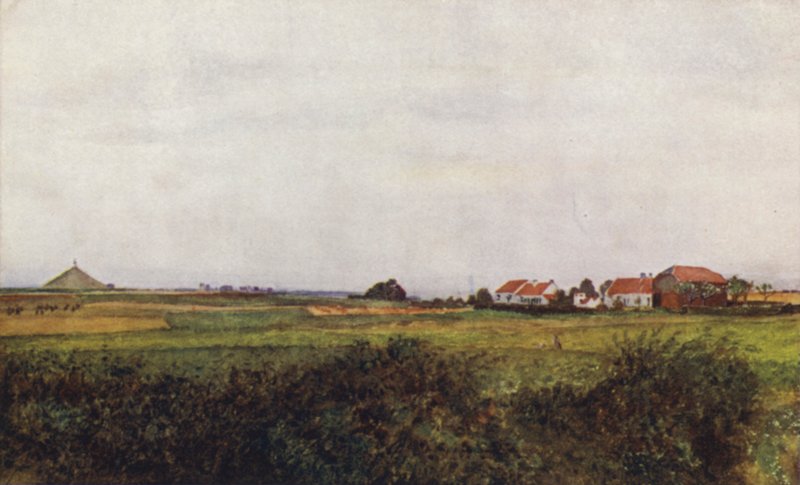 A Fazenda da Aliança La Belle e o Monte encimado pelo Leão Belga, Waterloo de after Amedee Forestier