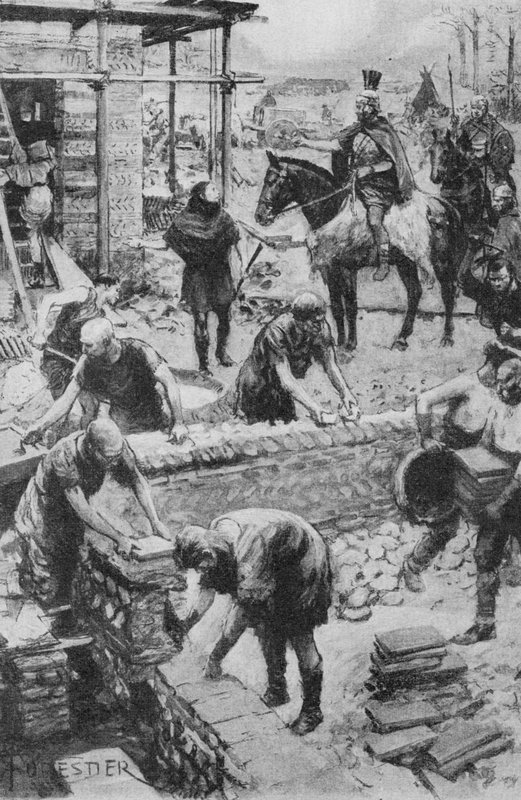 Um general romano que dirige a construção de uma casa dos governadores junto ao Darent, onde as fundações ainda sobrevivem (litho) de Amedee (after) Forestier