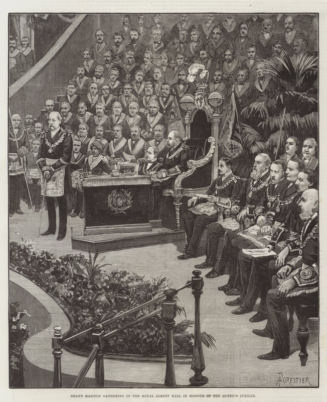 Grand Masonic Gathering no Royal Albert Hall em homenagem ao Jubileu da Rainha de Amedee Forestier