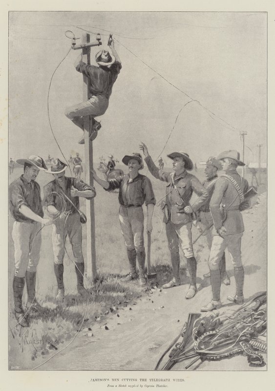 Homens de Jameson cortando os fios do telégrafo de Amedee Forestier