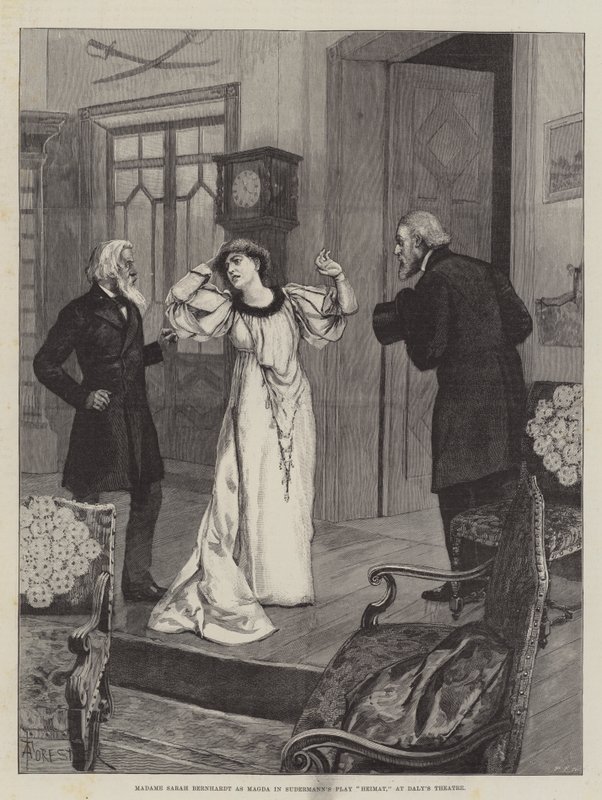 Madame Sarah Bernhardt como Magda no jogo Heimat de Sudermann, no Teatro Daly de Amedee Forestier