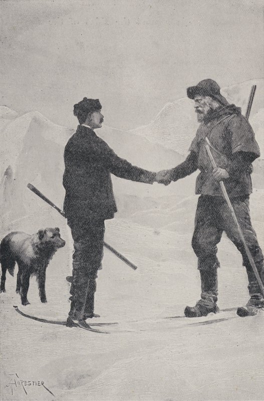 Encontro dos exploradores polares Frederick George Jackson e Fridtjof Nansen, Franz Josef Land, 1896 de Amedee Forestier