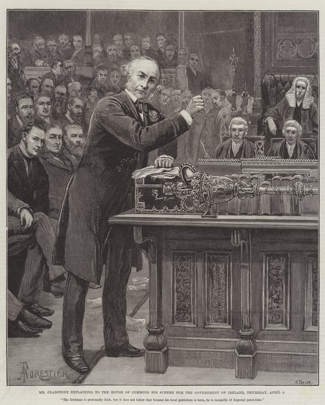 Gladstone explica à Câmara dos Comuns o seu Esquema para o Governo da Irlanda, quinta-feira, 8 de abril de Amedee Forestier