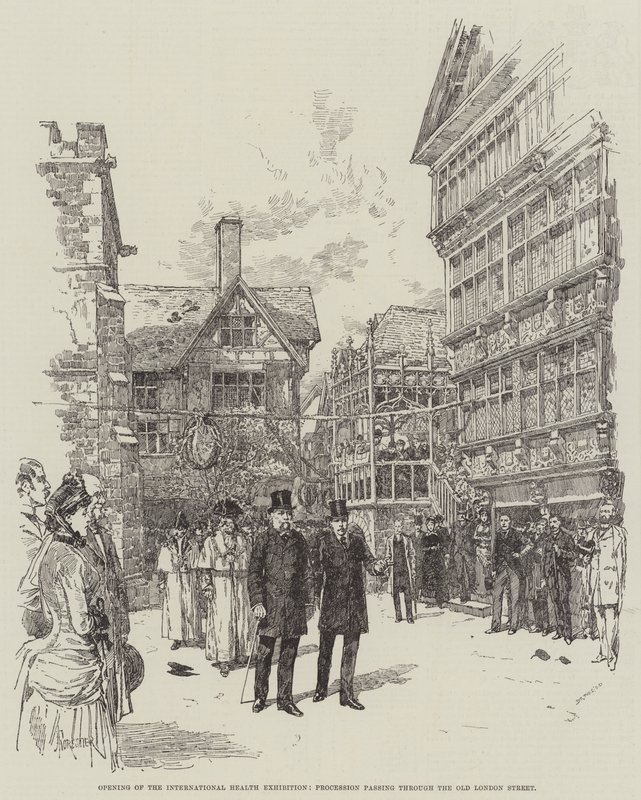Abertura da Exposição Internacional de Saúde, procissão passando pela antiga rua de Londres de Amedee Forestier