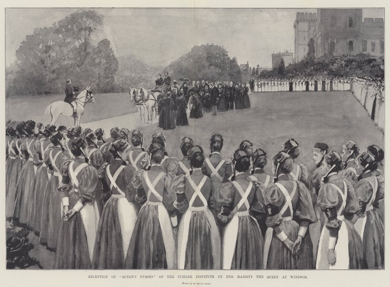 Recepção das Enfermeiras da Rainha do Instituto do Jubileu por Sua Majestade a Rainha em Windsor de Amedee Forestier