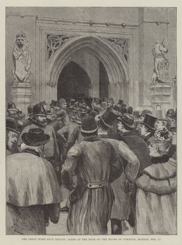 O Grande Debate do Home Rule, Cena à Porta da Câmara dos Comuns, segunda-feira, 13 de fevereiro de Amedee Forestier