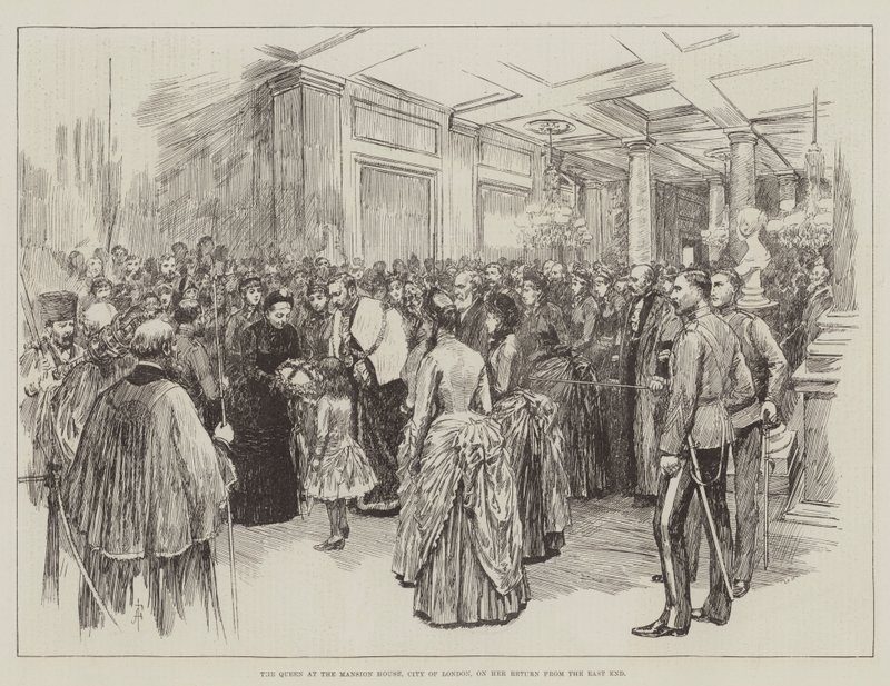 A Rainha na Mansion House, Cidade de Londres, em seu retorno do East End de Amedee Forestier