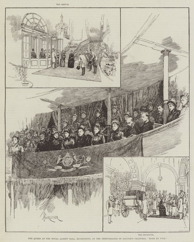 A rainha no royal albert hall, kensington, no desempenho do oratório de gounod, mors et vita de Amedee Forestier