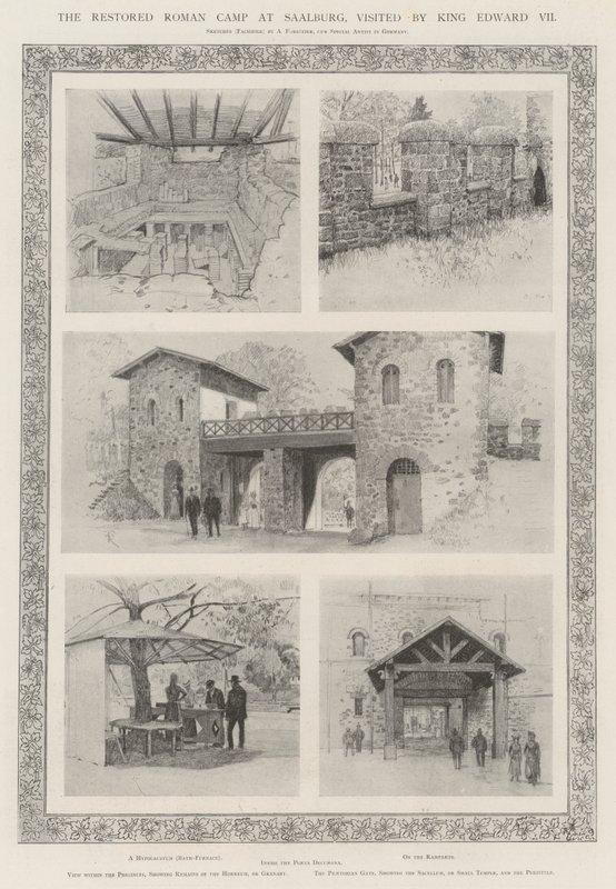 O acampamento romano restaurado em Saalburg, visitado pelo rei Edward VII de Amedee Forestier