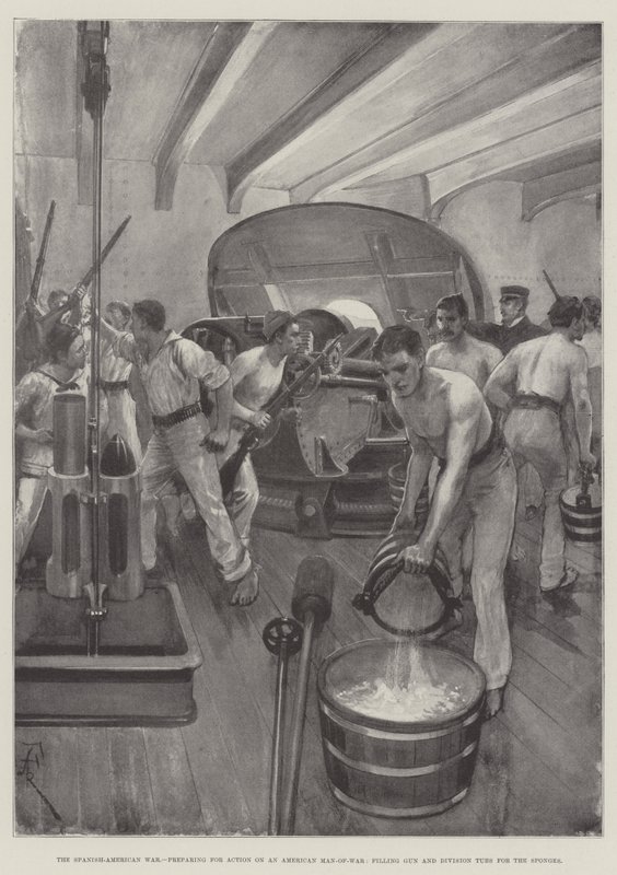 A Guerra Hispano-Americana, preparando-se para a Ação em um Homem-de-Guerra Americano, enchendo Canos de Armas e de Divisão para as Esponjas de Amedee Forestier
