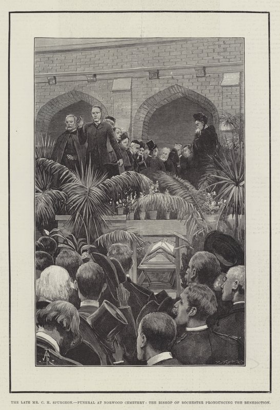O falecido Sr. CH Spurgeon, Funeral no Cemitério de Norwood, o Bispo de Rochester pronunciando a Benediction de Amedee Forestier