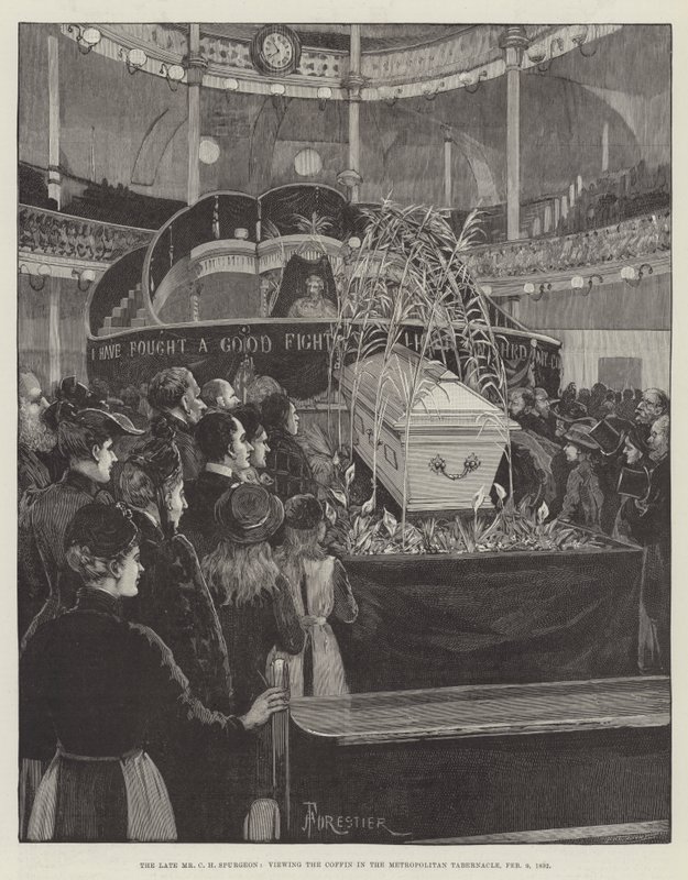 O falecido Sr. CH Spurgeon, vendo o Caixão no Tabernáculo Metropolitano, 9 de fevereiro de 1892 de Amedee Forestier