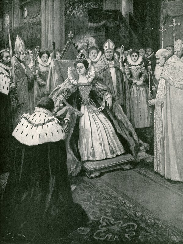 A apresentação das luvas pelo Senhor da Mansão de Worksop na coroação de Elizabeth de Amedee Forestier