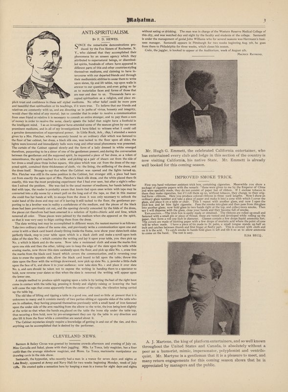 Anti-Spititualismo, FD Hewes, Hugh G Emmett e AJ Martvne de American School