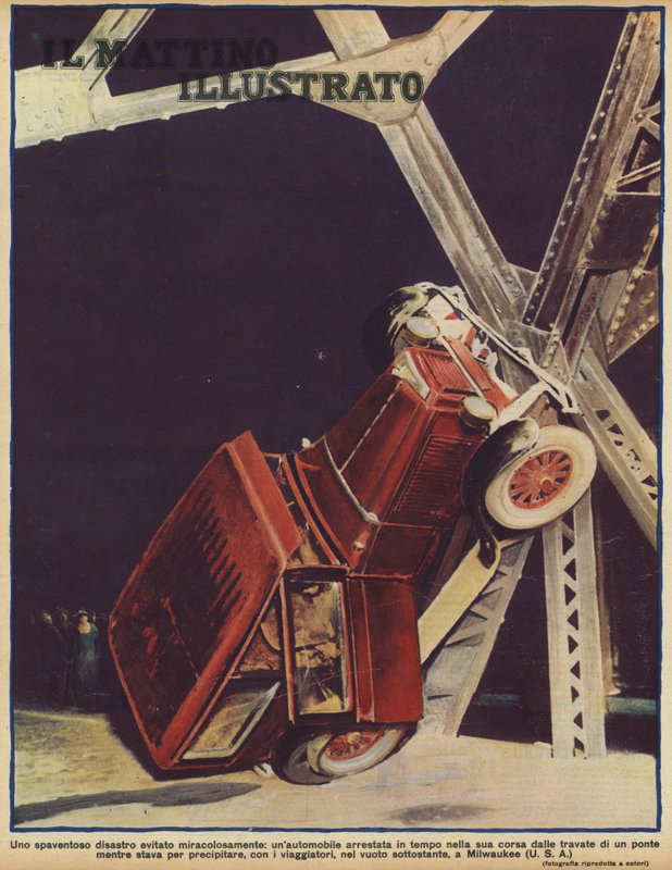 Uma fuga milagrosa: um carro tombando e parando mesmo a tempo para evitar o afundamento de uma ponte em Milwaukee, Wisconsin, EUA (foto) de American Photographer (after)