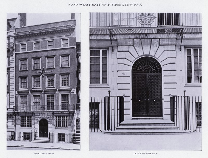 Charles A Platt: 47 e 49 East Sixty-Fifth Street, New York, Front Elevation, Detail of Entrance (foto a p/b) de American Photographer (after)