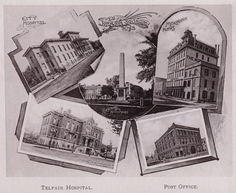 City Hospital; Johnson Square; Greene Monument; Morning News, Telfair Hospital, Correios (foto a p/b) de American Photographer (after)