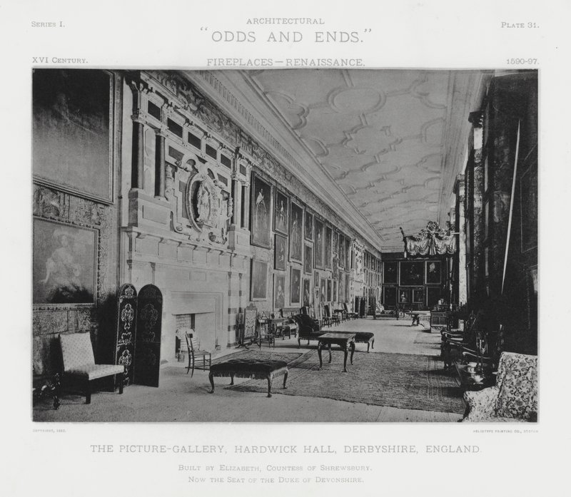 Lareira: The Picture-Gallery, Hardwick Hall, Derbyshire, Inglaterra (foto a p/b) de American Photographer (after)