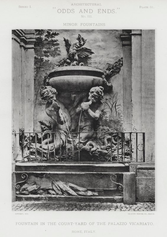 Fonte no pátio do Tribunal do Palazzo Vicariato, Roma, Itália (foto a p/b) de American Photographer (after)