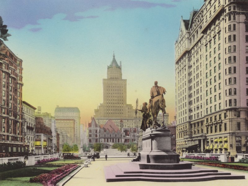 Nova lorque: Quinta Avenida e a Praça; Heckscher Bldg; Estátua do General Sherman; Hotel Plaza (foto) de American Photographer (after)