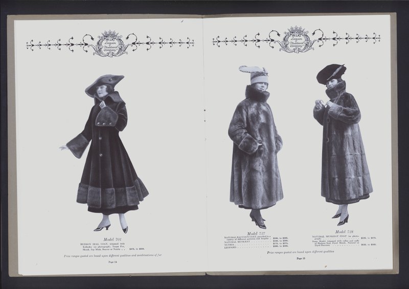 Espalhamento de duas páginas do The The Theater of Fur Fashion (foto a p/b) de American Photographer (after)