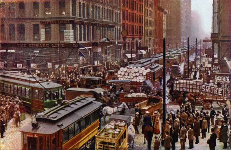 Um dia atarefado nas ruas Dearborn e Randolph (fotografia a cores) de American Photographer