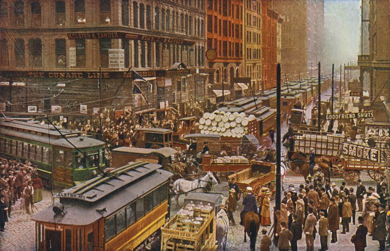 Chicago: Um dia atarefado nas ruas Dearborn e Randolph (fotografia a cores) de American Photographer