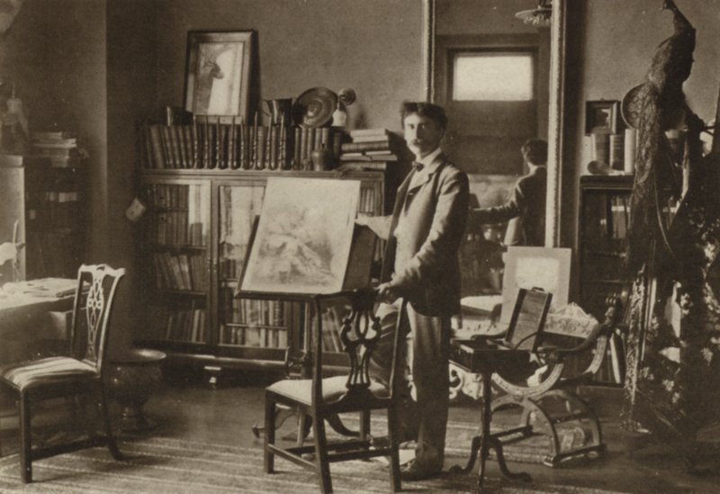 Ernest Seton-Thompson, o seu estúdio em Nova Iorque (fotografia a preto e branco) de American Photographer