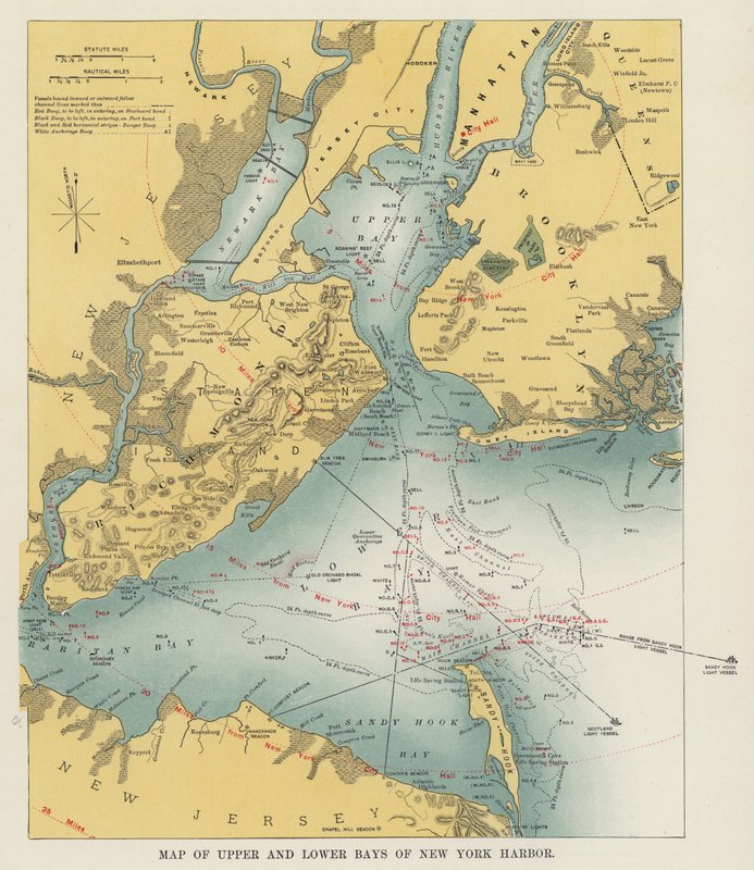 Mapa das Baías Superior e Inferior do Porto de Nova Iorque (foto a p/b) de American Photographer