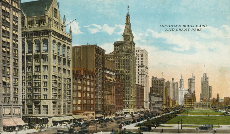 Michigan Boulevard e Grant Park (foto colorida) de American Photographer