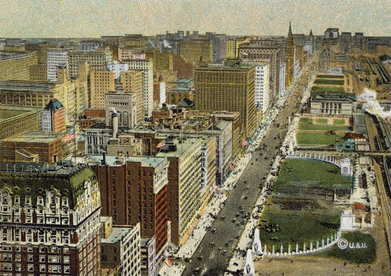 Michigan Boulevard, olhando para o norte, visto do avião (foto colorida) de American Photographer