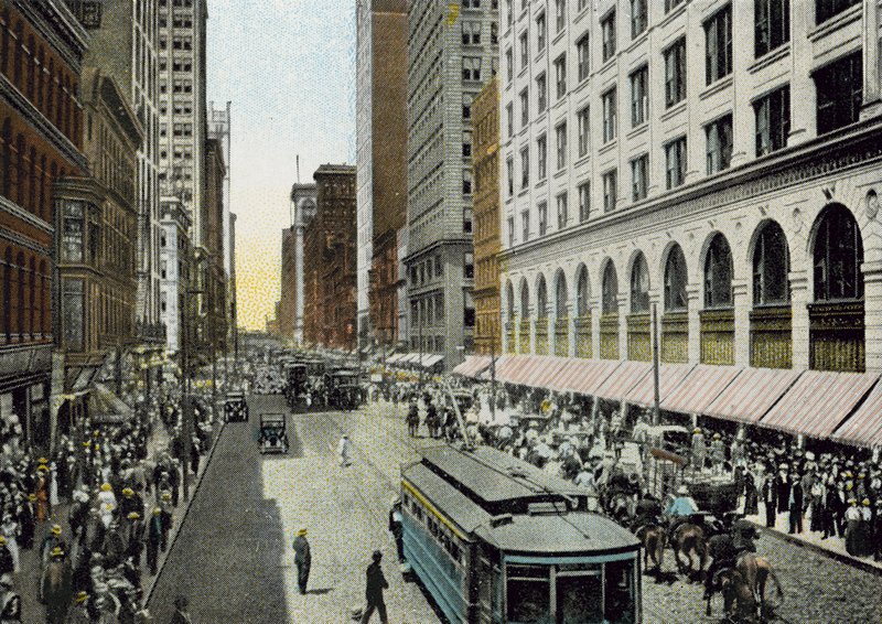 State Street, olhando para o norte da Van Buren Street (foto colorida) de American Photographer
