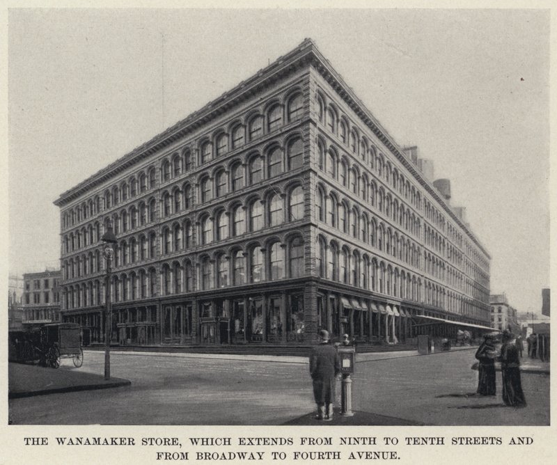 A Loja Wanamaker, que se estende da Nona à Décima Rua e da Broadway à Quarta Avenida (foto a p/b) de American Photographer