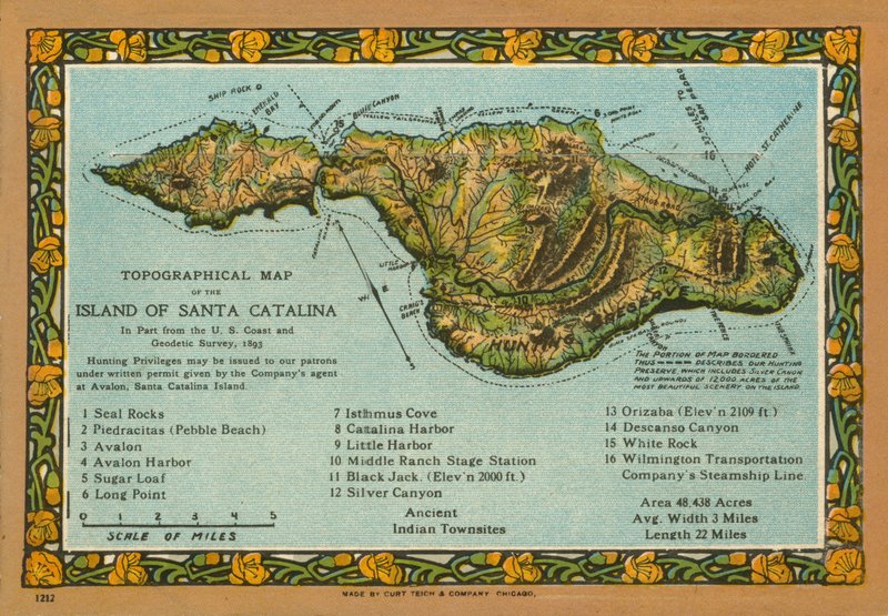 Mapa topográfico da ilha de Santa Catalina, Califórnia (fotografia a cores) de American Photographer