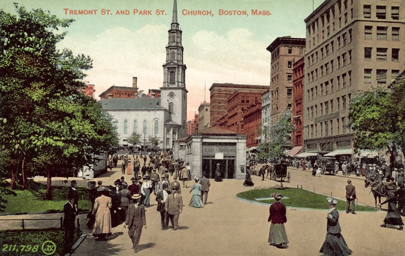 Igreja de Tremont Street e Park Street, Boston, Massachusetts (fotografia a cores) de American Photographer