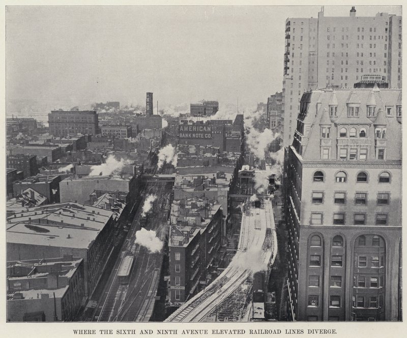 Onde divergem as Linhas Ferroviárias Elevadas da Sexta e Nona Avenidas (foto a p/b) de American Photographer